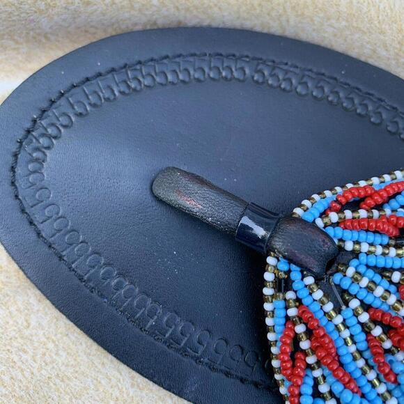 African Maasai Womens Leather Beaded Handcrafted Flat Sandals BOHO 8.5 Like New‍ - Picture 4 of 7